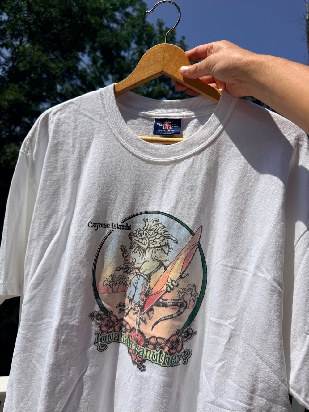 Del Sol White Cayman Islands Surf Iguana T-shirt